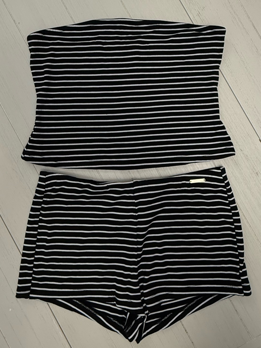 Missguided Black and White Stripped Strapless Set